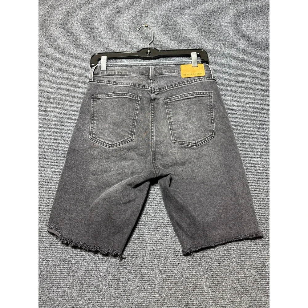 Denim Forum The Yoko Bermuda Short Women 29 Black High Rise Raw Hem Button Fly